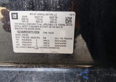 2015 Chevrolet Silverado 1500 1Lt from USA, damaged, VIN 1GCVKREC5FZ310236